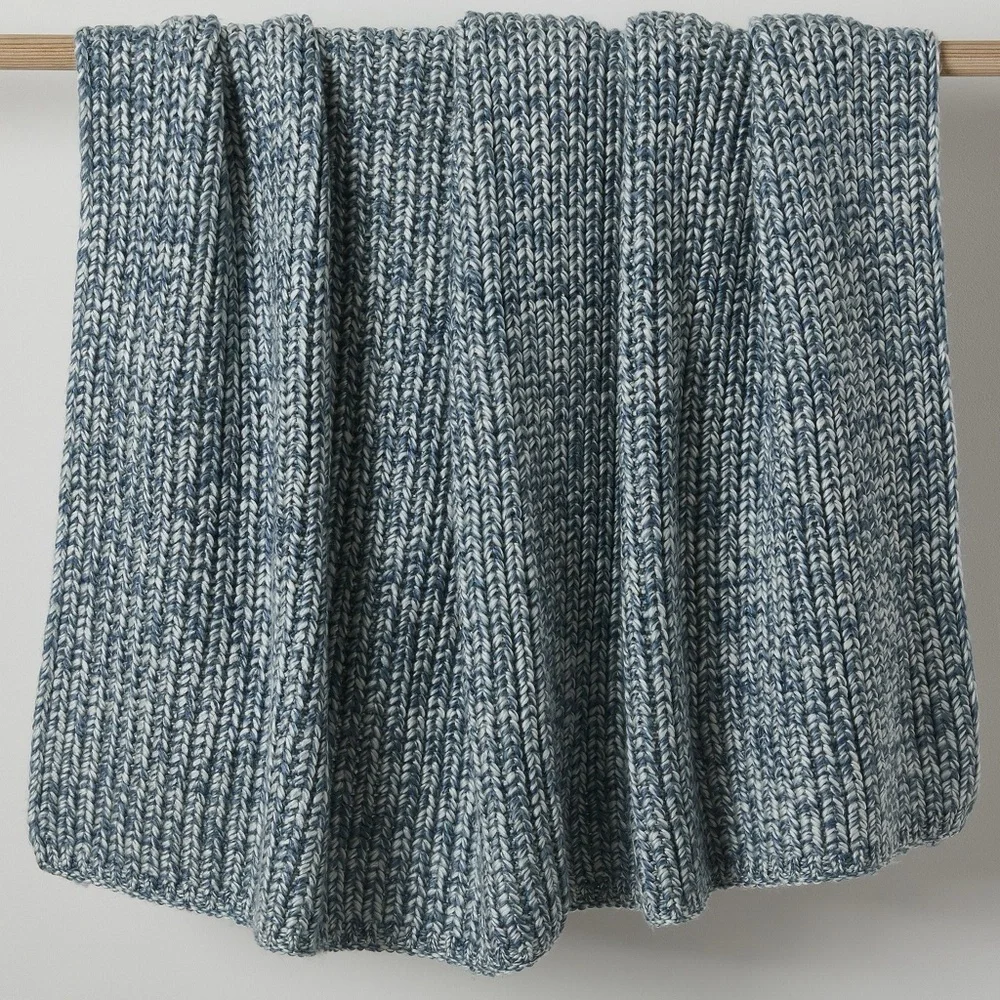 NWT West Elm Marled Ribbed Knit Throw/ Marina Blue/Cozy